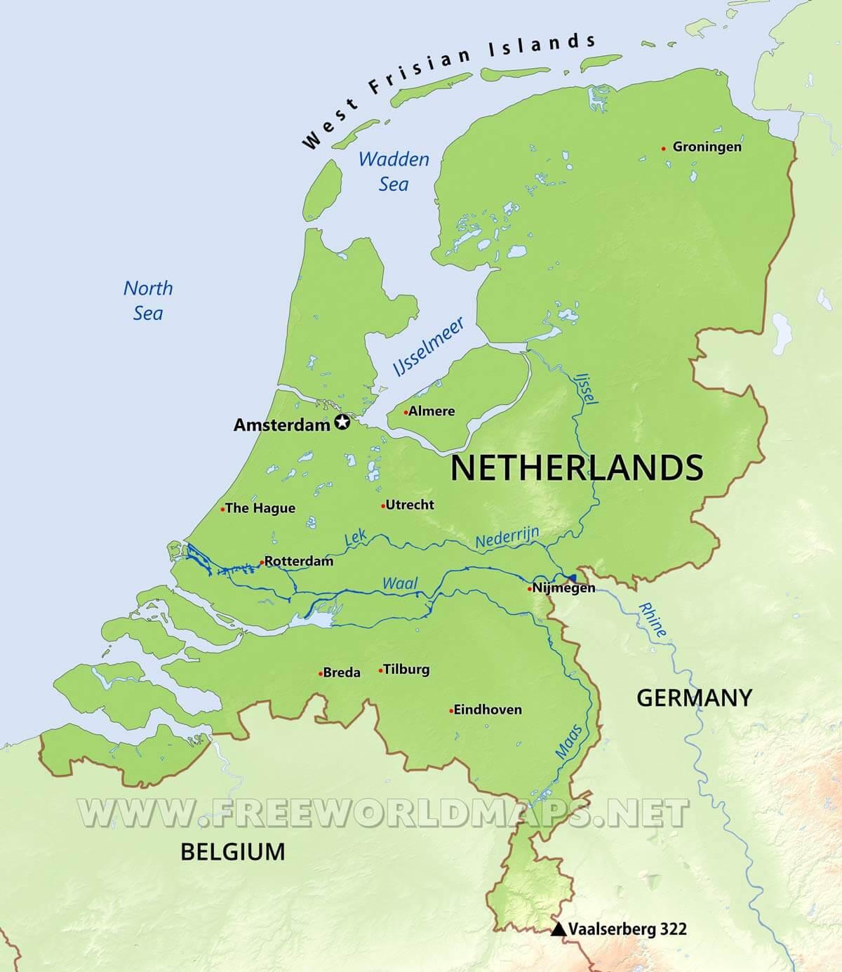 alankomaat kartta Alankomaat fyysinen kartta   Fyysinen kartta Alankomaat (Länsi 